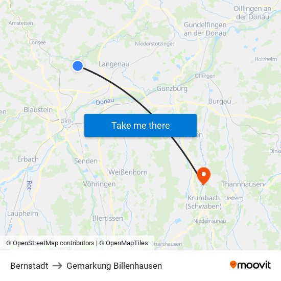 Bernstadt to Gemarkung Billenhausen map