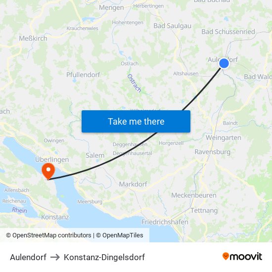 Aulendorf to Konstanz-Dingelsdorf map