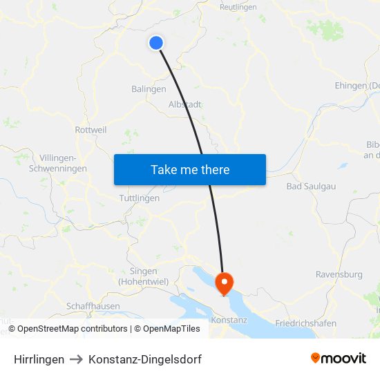Hirrlingen to Konstanz-Dingelsdorf map
