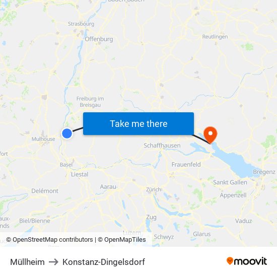 Müllheim to Konstanz-Dingelsdorf map