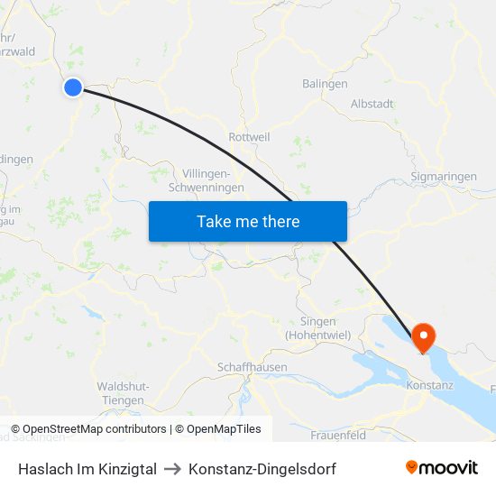 Haslach Im Kinzigtal to Konstanz-Dingelsdorf map