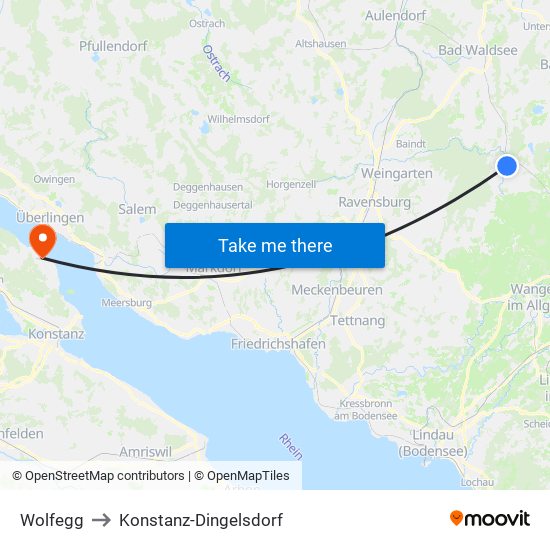 Wolfegg to Konstanz-Dingelsdorf map