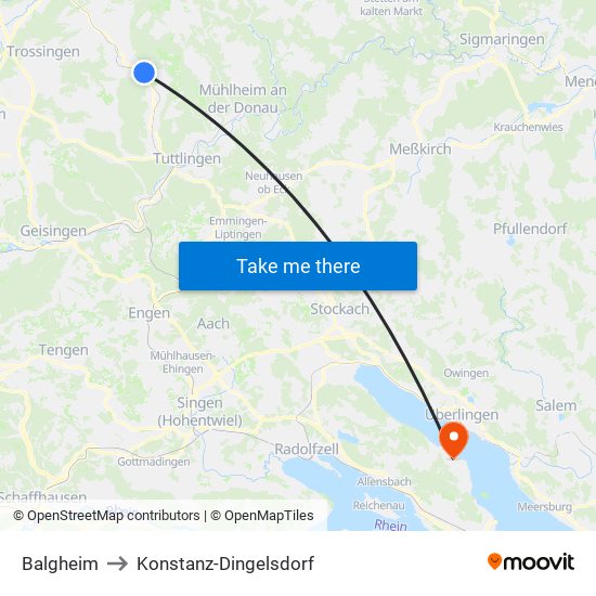 Balgheim to Konstanz-Dingelsdorf map