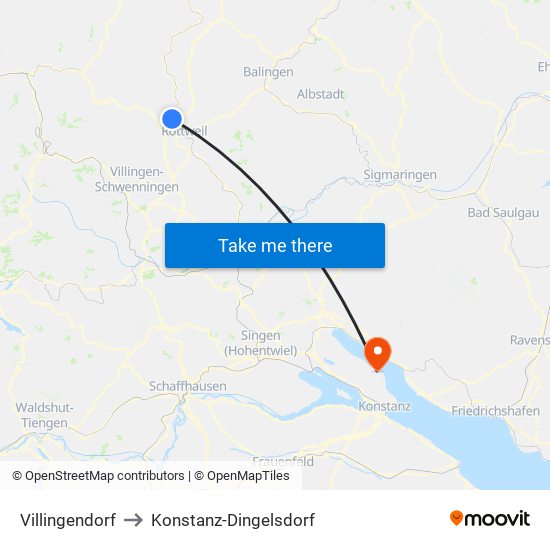 Villingendorf to Konstanz-Dingelsdorf map