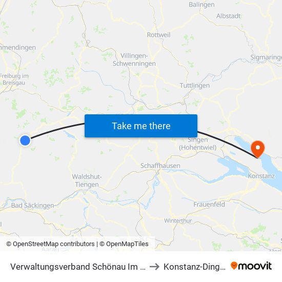 Verwaltungsverband Schönau Im Schwarzwald to Konstanz-Dingelsdorf map