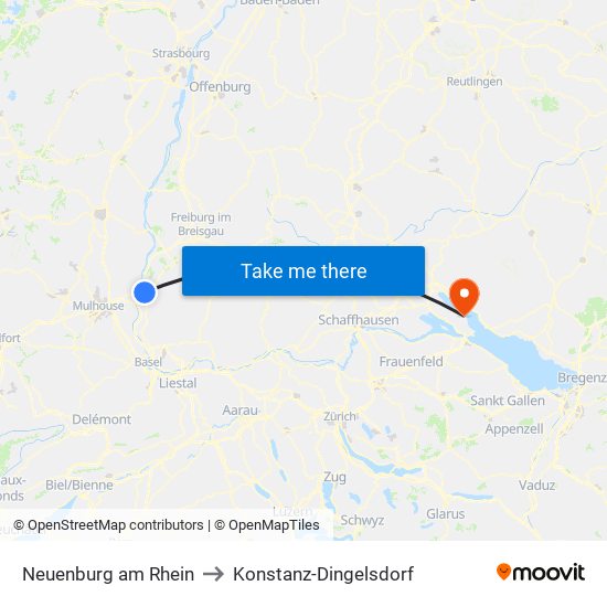 Neuenburg am Rhein to Konstanz-Dingelsdorf map
