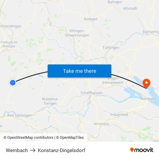 Wembach to Konstanz-Dingelsdorf map
