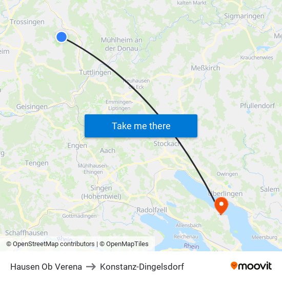 Hausen Ob Verena to Konstanz-Dingelsdorf map