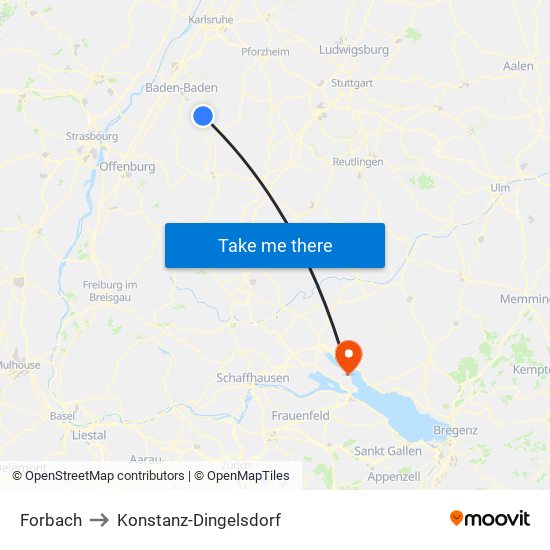 Forbach to Konstanz-Dingelsdorf map