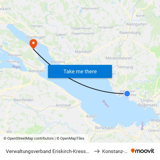 Verwaltungsverband Eriskirch-Kressbronn am Bodensee-Langenargen to Konstanz-Dingelsdorf map