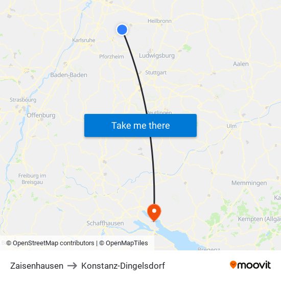 Zaisenhausen to Konstanz-Dingelsdorf map