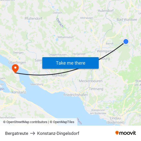 Bergatreute to Konstanz-Dingelsdorf map