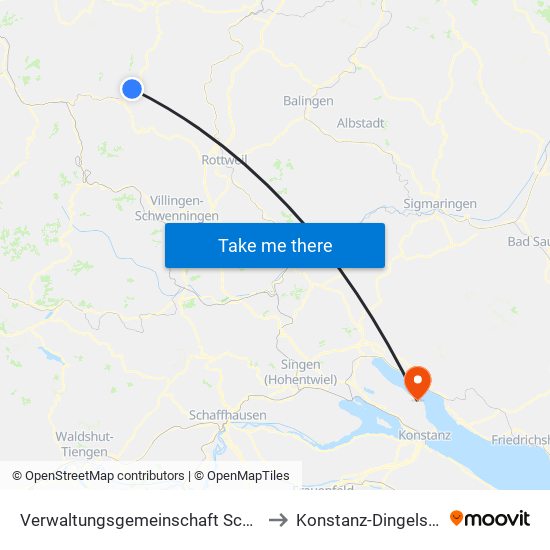 Verwaltungsgemeinschaft Schiltach to Konstanz-Dingelsdorf map