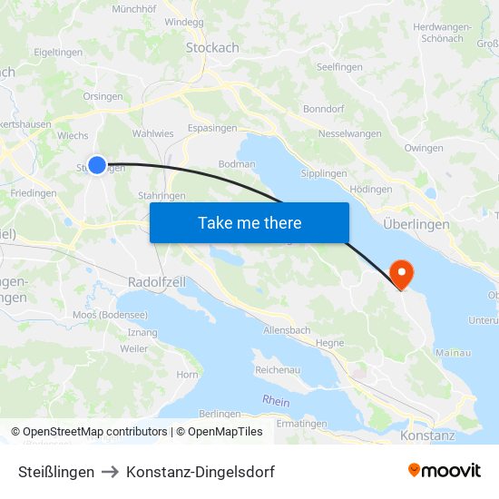 Steißlingen to Konstanz-Dingelsdorf map