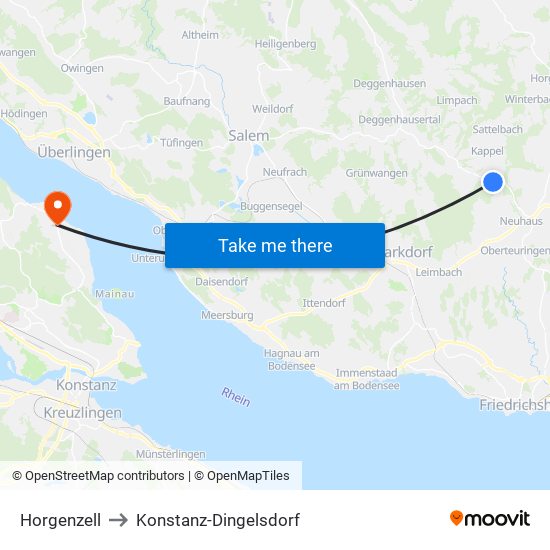 Horgenzell to Konstanz-Dingelsdorf map