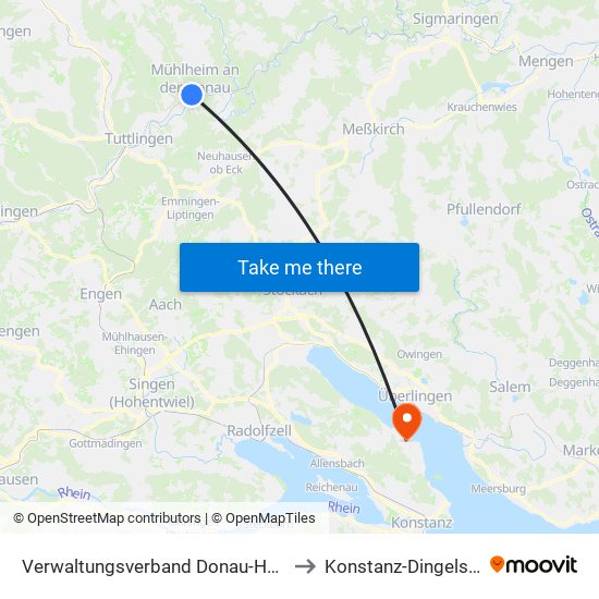 Verwaltungsverband Donau-Heuberg to Konstanz-Dingelsdorf map