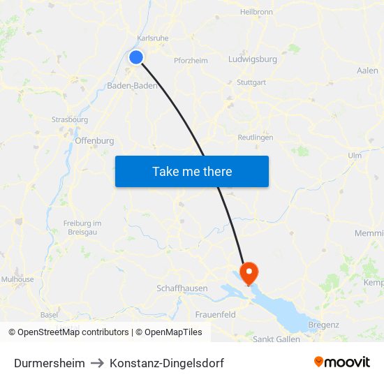 Durmersheim to Konstanz-Dingelsdorf map