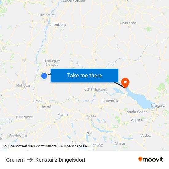 Grunern to Konstanz-Dingelsdorf map