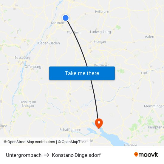 Untergrombach to Konstanz-Dingelsdorf map