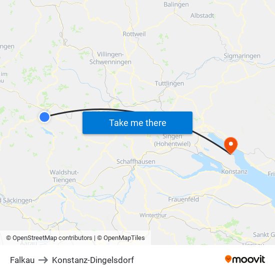 Falkau to Konstanz-Dingelsdorf map