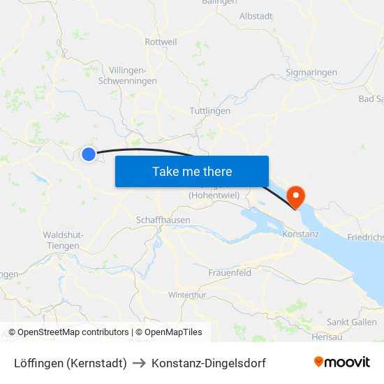 Löffingen (Kernstadt) to Konstanz-Dingelsdorf map