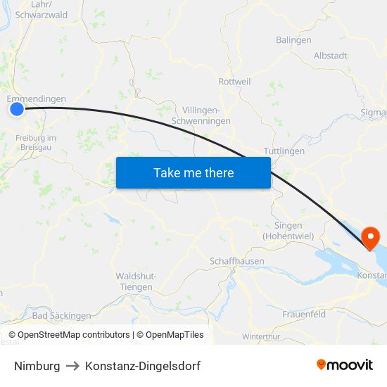 Nimburg to Konstanz-Dingelsdorf map