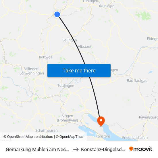 Gemarkung Mühlen am Neckar to Konstanz-Dingelsdorf map