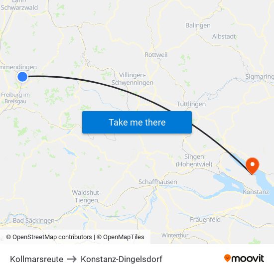 Kollmarsreute to Konstanz-Dingelsdorf map