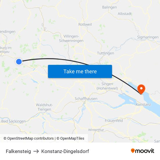 Falkensteig to Konstanz-Dingelsdorf map