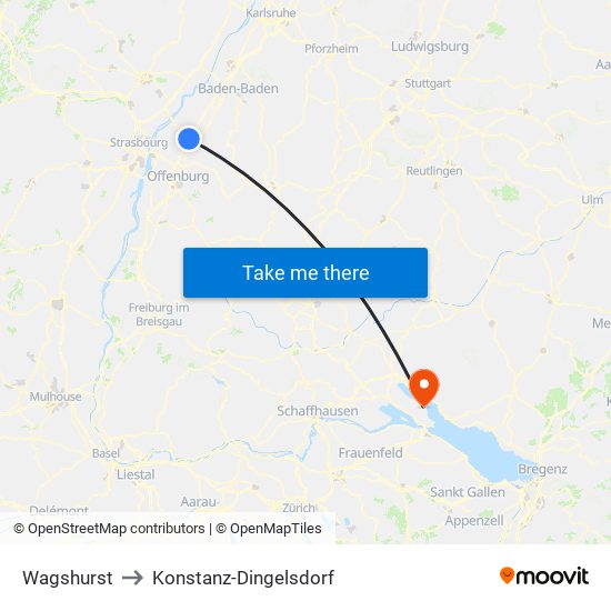 Wagshurst to Konstanz-Dingelsdorf map