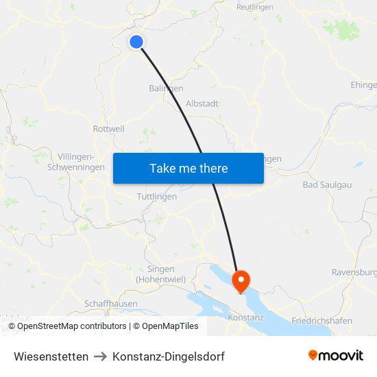 Wiesenstetten to Konstanz-Dingelsdorf map