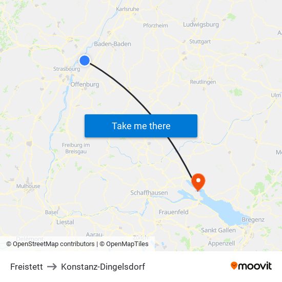 Freistett to Konstanz-Dingelsdorf map