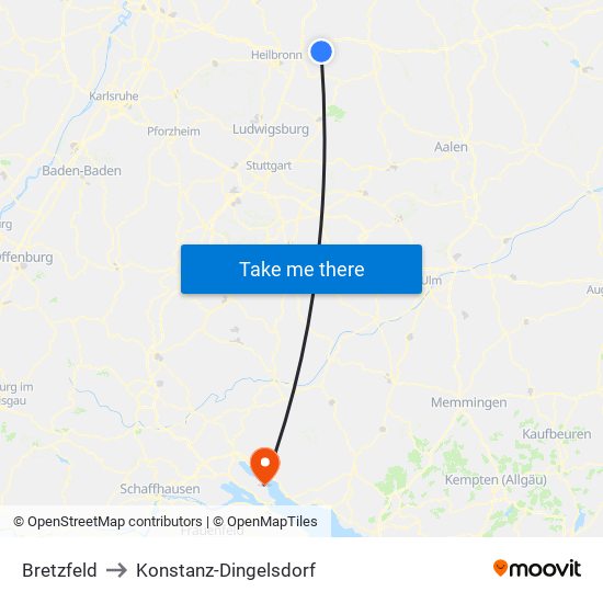 Bretzfeld to Konstanz-Dingelsdorf map