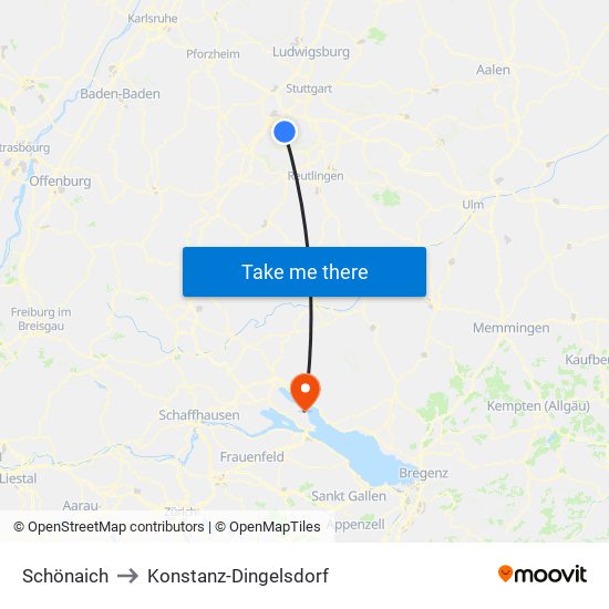 Schönaich to Konstanz-Dingelsdorf map