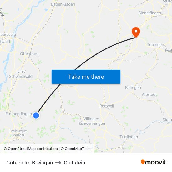 Gutach Im Breisgau to Gültstein map