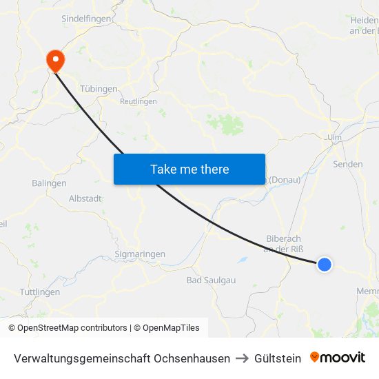 Verwaltungsgemeinschaft Ochsenhausen to Gültstein map