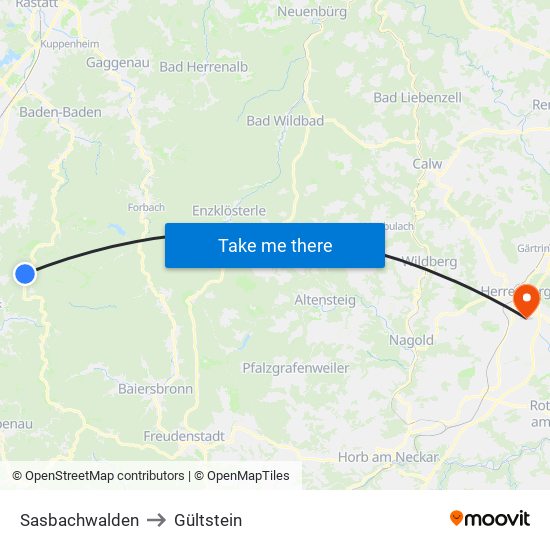 Sasbachwalden to Gültstein map