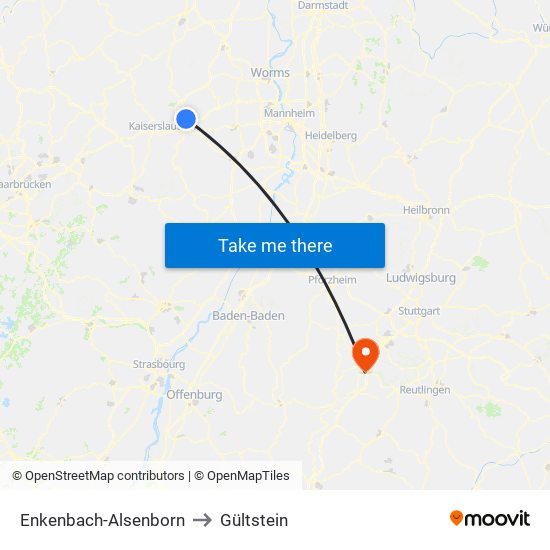 Enkenbach-Alsenborn to Gültstein map