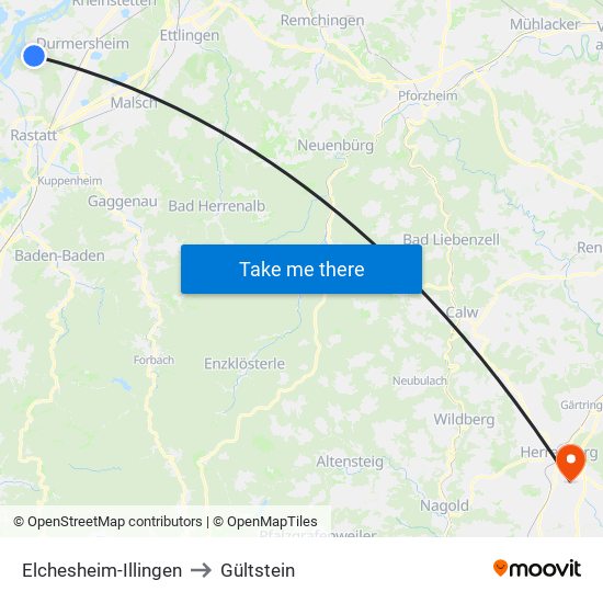 Elchesheim-Illingen to Gültstein map