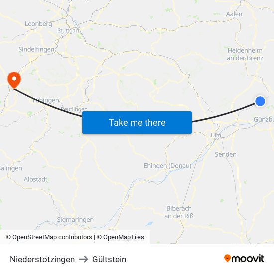 Niederstotzingen to Gültstein map