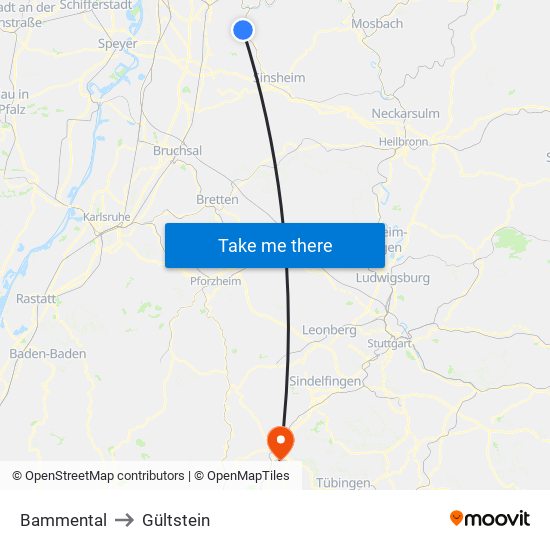 Bammental to Gültstein map