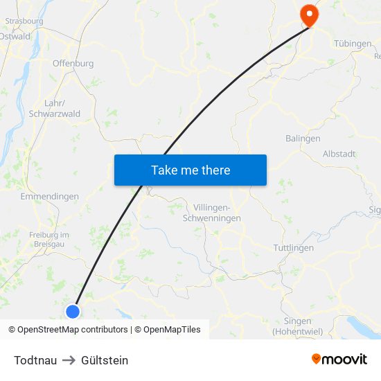 Todtnau to Gültstein map