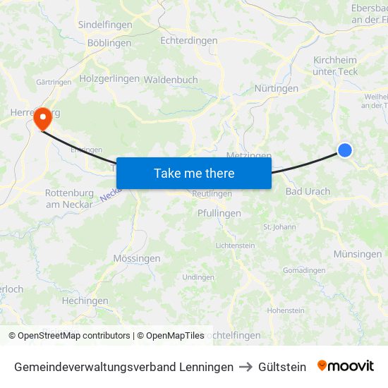 Gemeindeverwaltungsverband Lenningen to Gültstein map