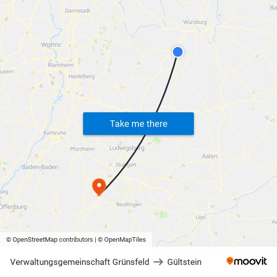 Verwaltungsgemeinschaft Grünsfeld to Gültstein map