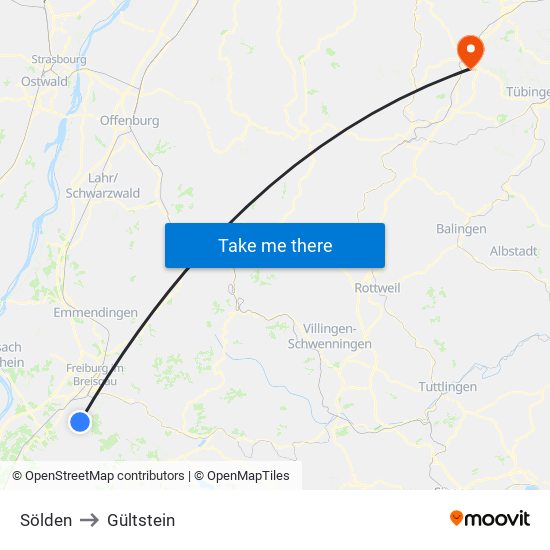 Sölden to Gültstein map