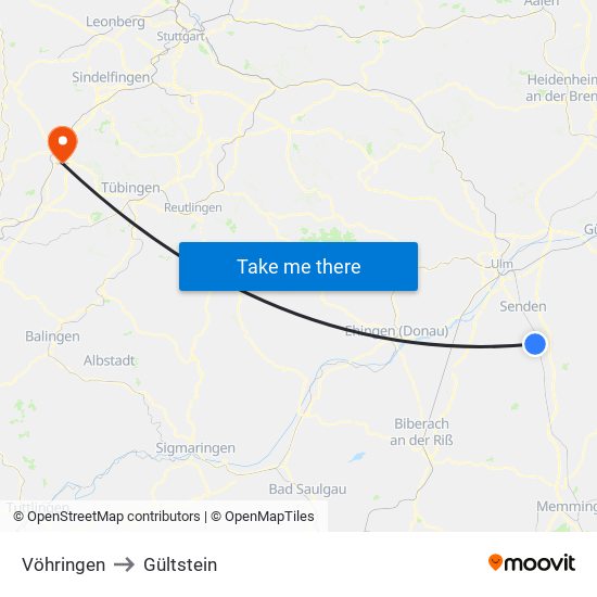 Vöhringen to Gültstein map