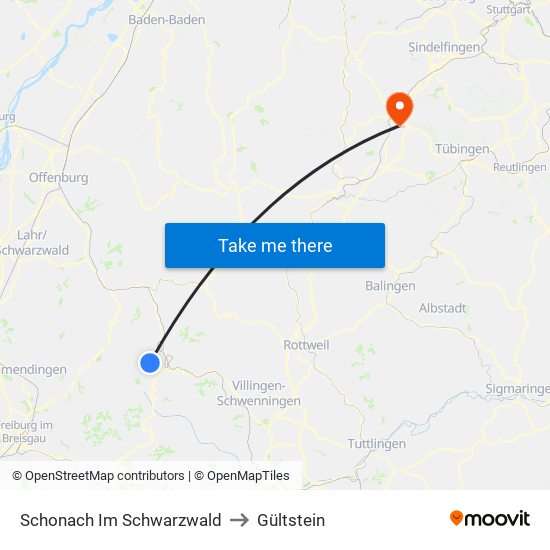 Schonach Im Schwarzwald to Gültstein map