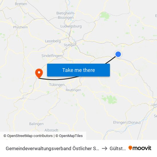 Gemeindeverwaltungsverband Östlicher Schurwald to Gültstein map