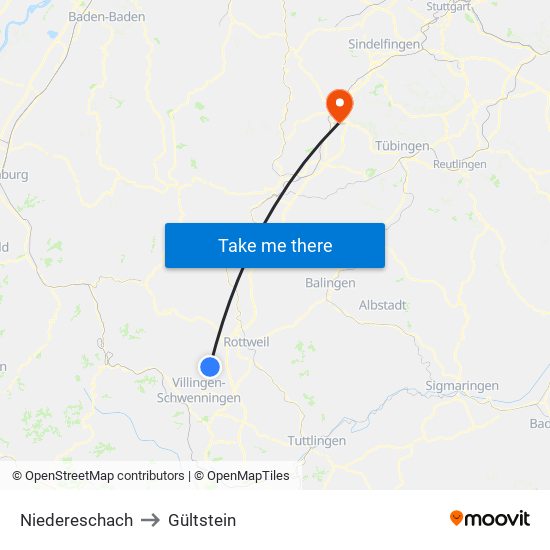 Niedereschach to Gültstein map