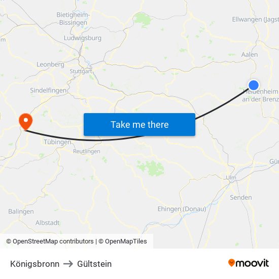 Königsbronn to Gültstein map